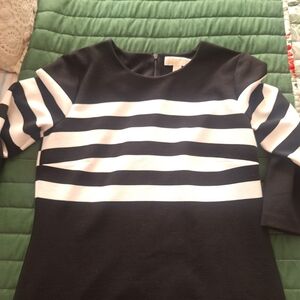 MICHAEL Michael Kors Black and White Striped Midi Dress